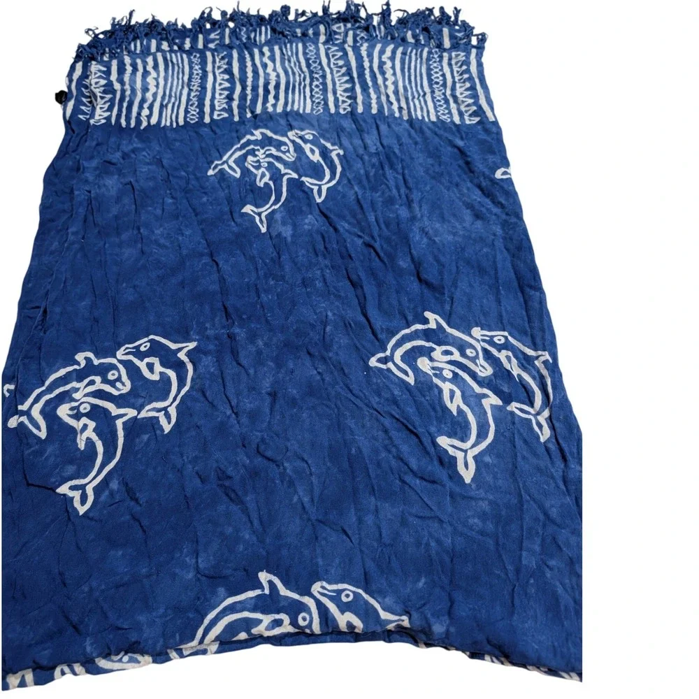 Blue Dolphin Batik Beach Sarong Wrap Shawl Scarf Fringe 62